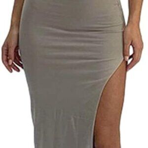 Women's Summer Two Piece Dress Set Crop Tank Midi Skirt Side Split Elastic Waist